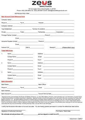 New Account Credit Reference Form